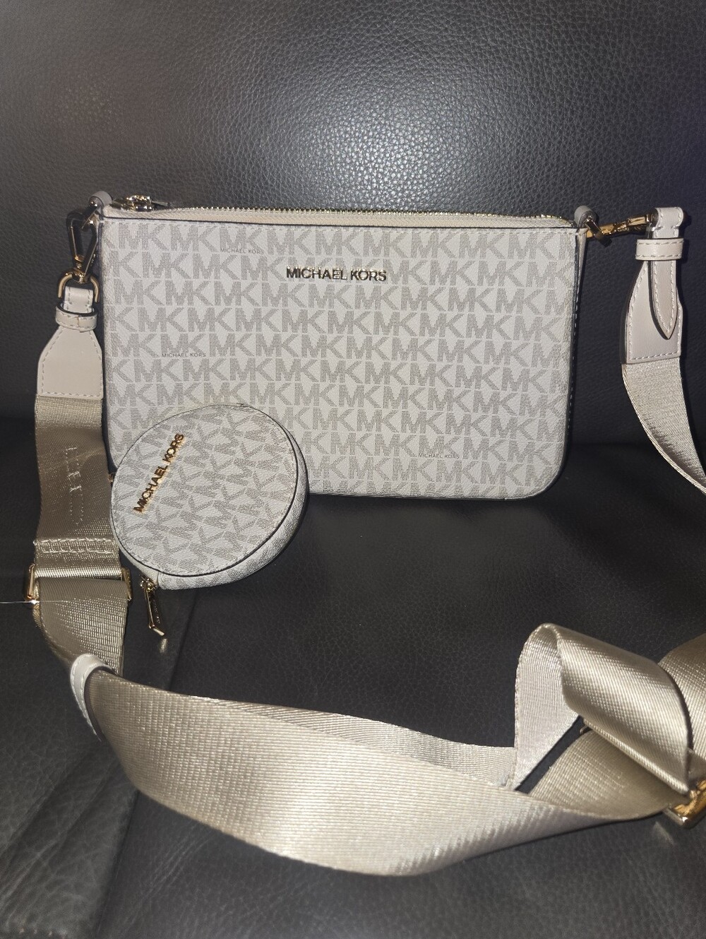 Michael Kors Pale Beige Signature Crossbody with Coin Pouch